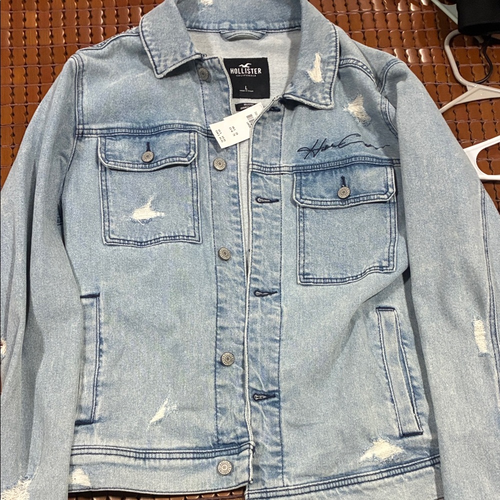 Hollister Faded Blue Distressed Denim Jacket